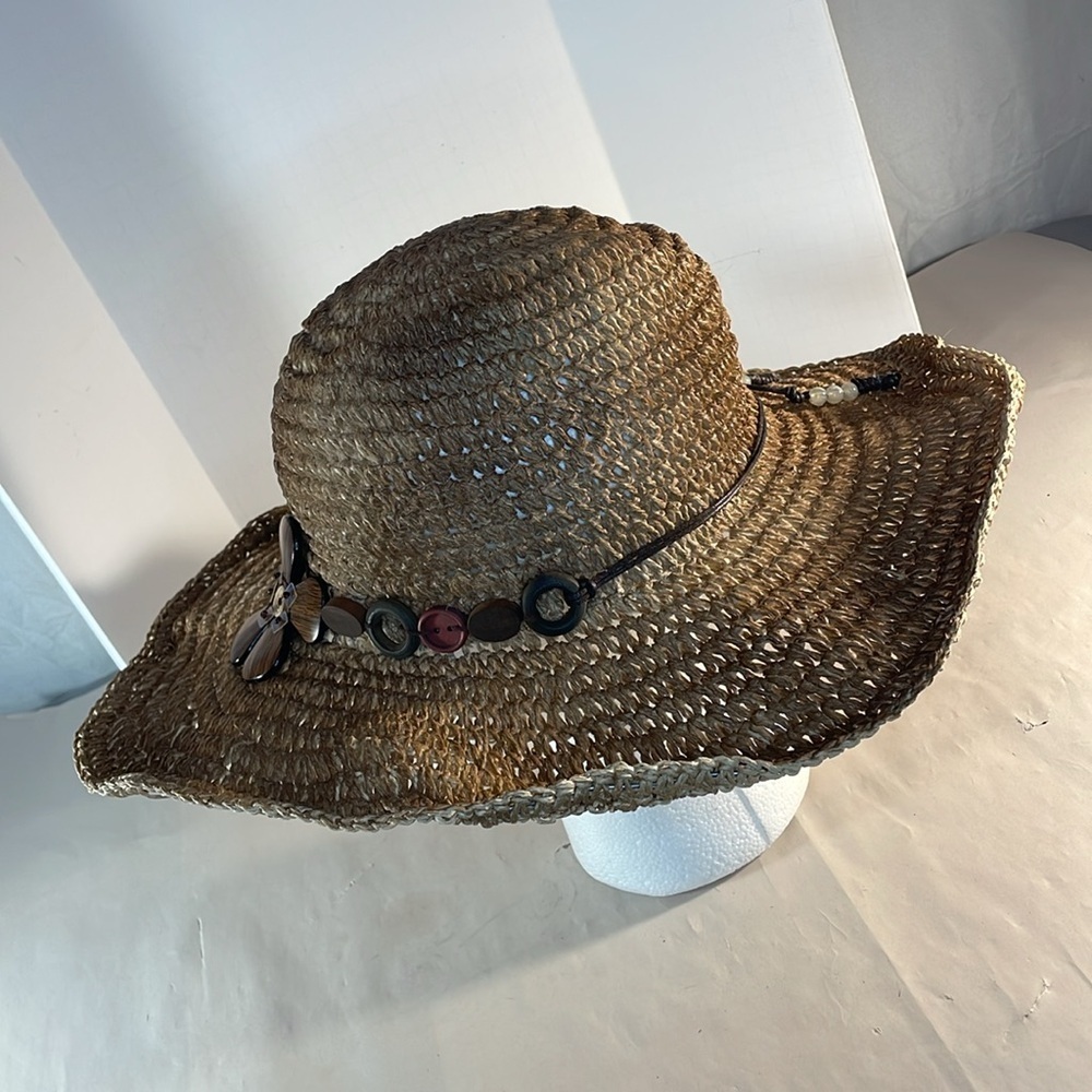 Scala Cowboy Hat beach Wooden Flower & Beads Hatband O/S sun boho festival - Picture 4 of 9
